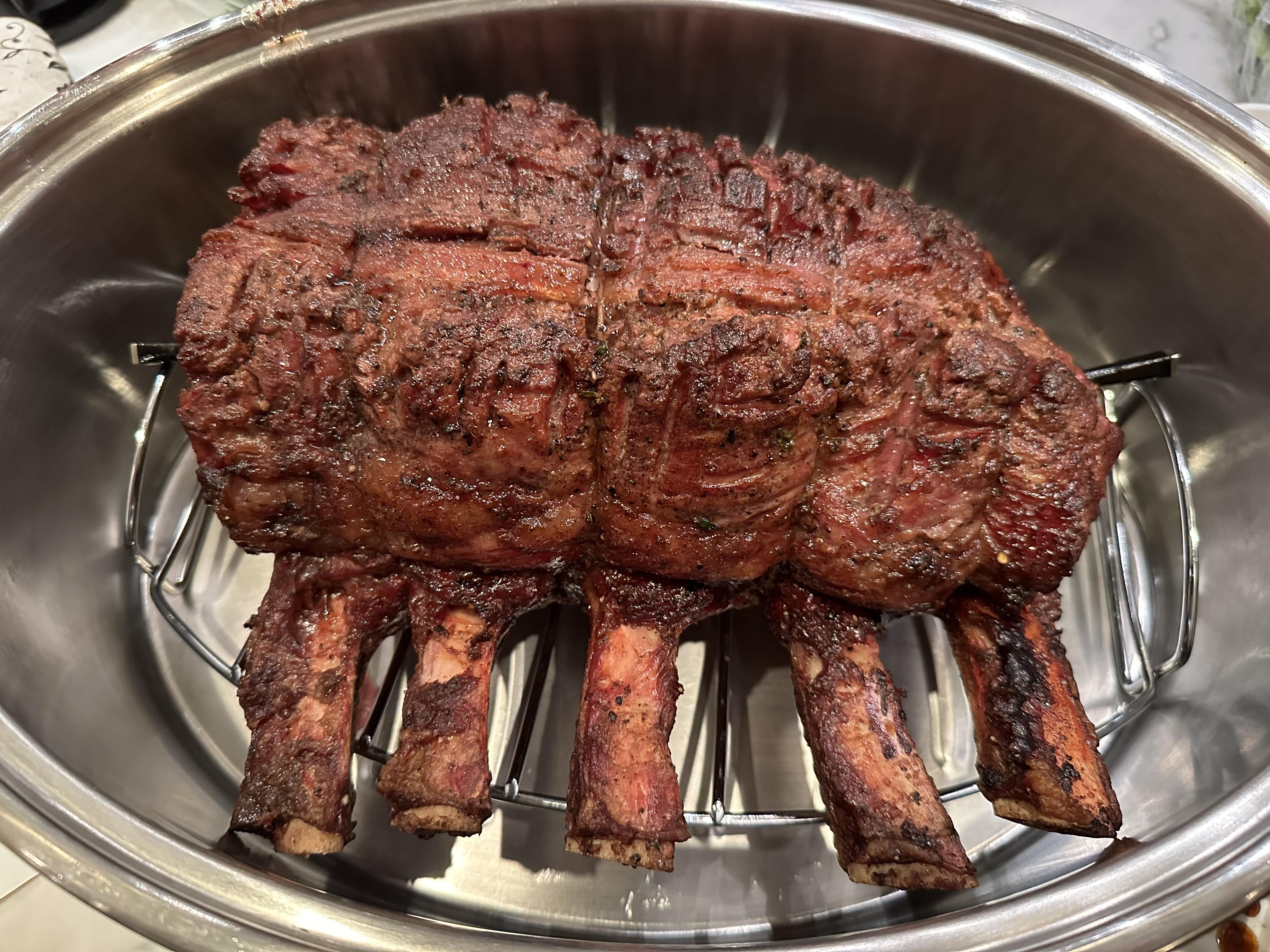 The perfect prime rib roast on stainless steel., prime rib